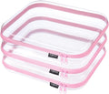YQBRAO 3-Pack Large Clear Hard Shell Zipper Case, 1.2mm Ultra-Thick Rigid Toy & Closet Organizer, Heavy-Duty Diaper Bag Pouch Set with YKK Zippers, Waterproof Travel Storage (Pink)