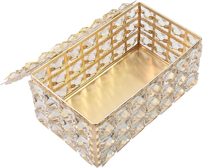 Geesatis Tissue Box Cover,Rectangle Tissue Box Holder,Gold 8''x4.5''x3.5''