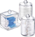 WISIEW Swab Holder Canisters with Lid, Bathroom Qtip Dispenser Apothecary Jars, Clear Plastic Cotton Ball Pad Container for Cotton Swabs, Q-Tips, Make Up Pads, Cosmetics