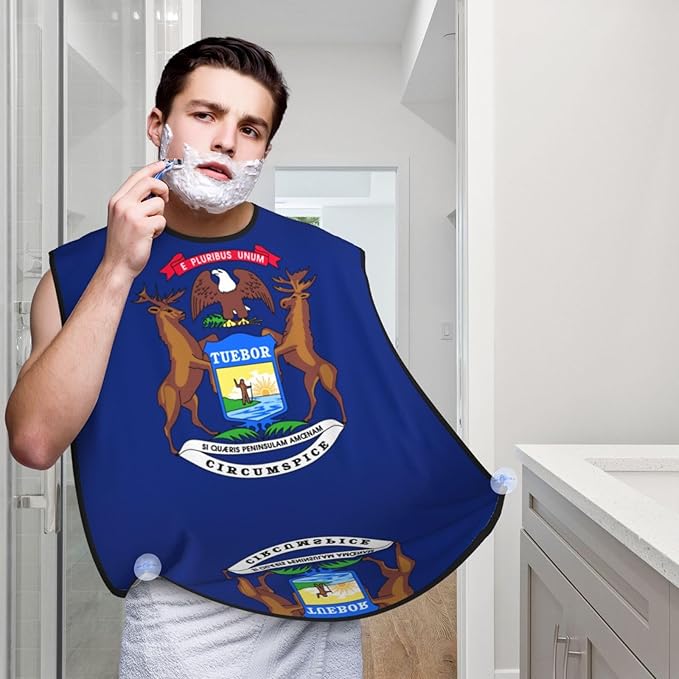 NOUZU Michigan State Flag Print Beard Bib Apron For Men, Beard Hair Catcher For Men Shaving Trimming,Beard Cape Cloth