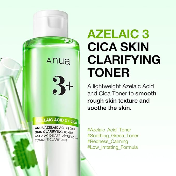Anua Azelaic Acid 3 CICA Clarifying Toner, Daily Exfoliating Facial Toner with Salicylic, for Soothing & Skin Clarity, Sebum & Spot Care, Suitable for Sensitive Skin, Korean Skincare, 8.45 fl.oz.