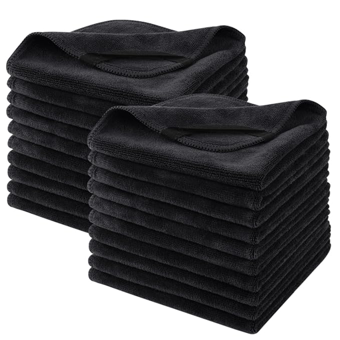 Microfiber Facial Cloths Fast Drying Washcloth 12inch x 12inch Black 20 pack