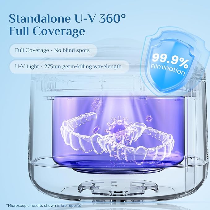 Ultrasonic Jewelry Cleaner Machine with Purifying Light, Detachable Retainer Cleaner for Jewelry, Retainers, Dentures, 42kHz Ultrasonic Cleaner with 3 Modes, Waterproof, for family, White
