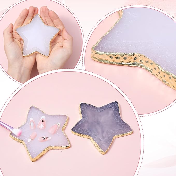 2 PCS Resin Nail Art Palette Nail Polish Palette Mixing Plate Plates White Stars Shape Makeup Plate Nails Gel Color Makeup Display Board Pallet for Art Tip Holder Display