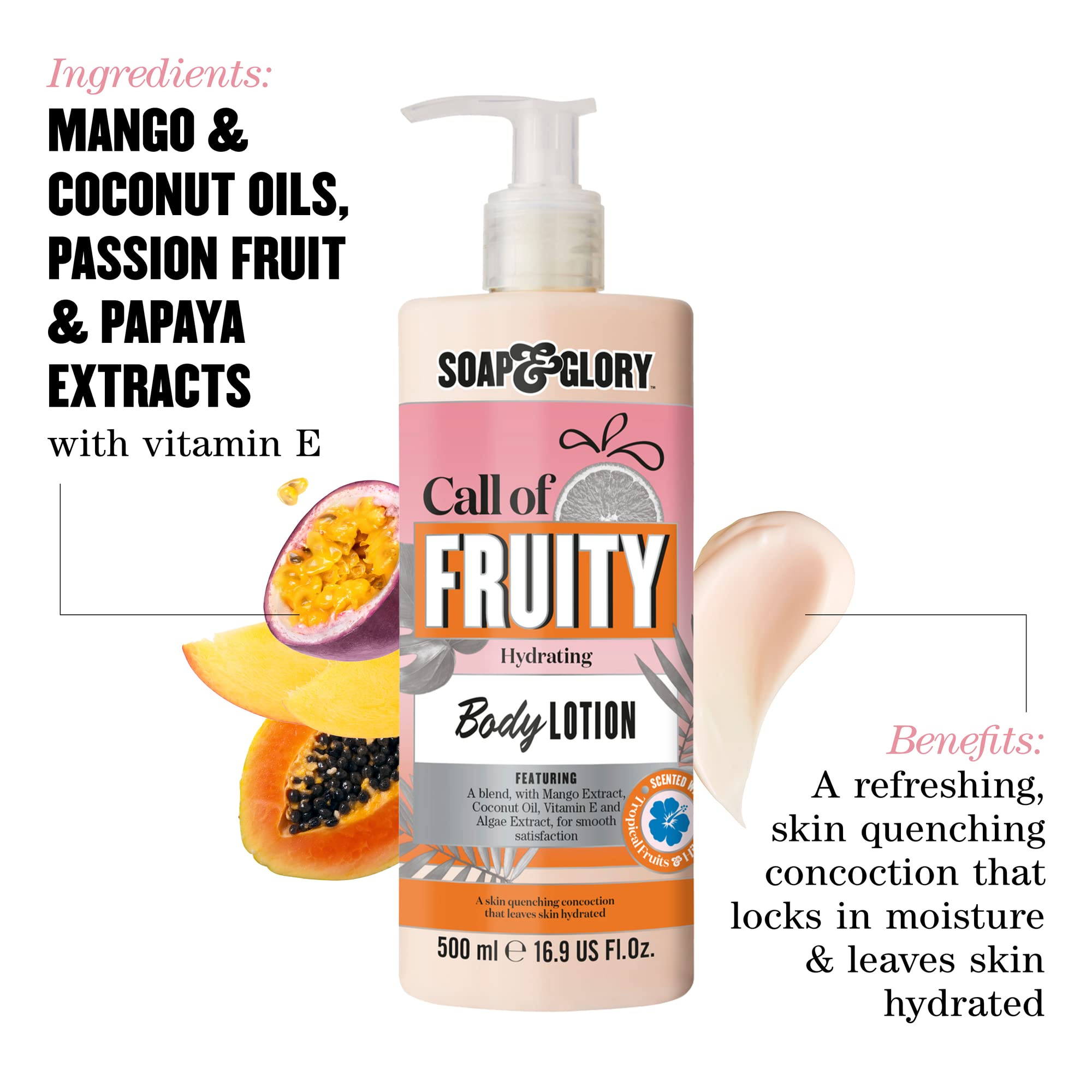 Soap & Glory Call of Fruity Vegan Body Lotion & Cream Moisturizer, 500 ml
