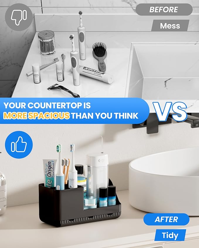 Homtalker Toothbrush Holders for Bathroom Counter - Detachable Bathroom Organizer and Storage Electric Toothbrush and Toothpaste Holder, Bathroom Decor Accessories for Countertop, Shower, Sink