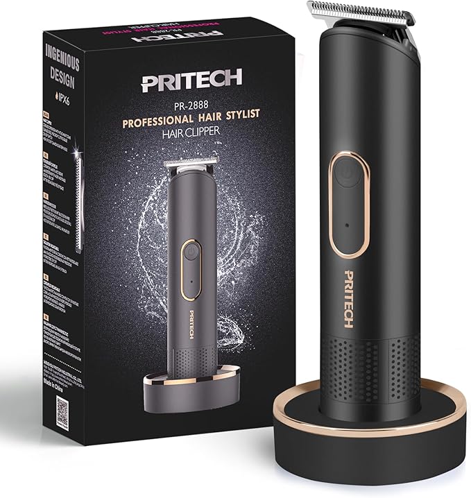 PRITECH Manscape Body Hair Trimmer for Men - Safe Chamfered & Rounded Blade, Cordless Waterproof Wet/Dry Hair Clipper for Men, Electric Shaver for Hair, Beard, Pubic Hair, Chest, Legs & Bikini(Black)