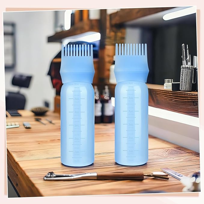 Pimoys Hair Oil Applicator Bottle for Scalp, Root Comb Applicator Bottles Hair Dye Squeeze Bottle Hair Coloring Tools, 2 Pack (Blue)