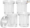 SheeChung Glass Qtip Holder Dispense, 4-Pack Apothecary Jars - Bathroom Accessories Organizer for Cotton Swabs, Balls, Pads Floss Picks -Bathroom Accessories Decor