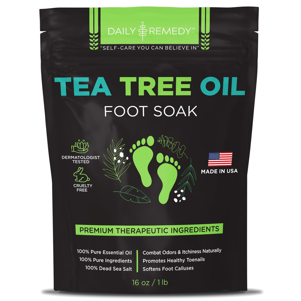 Tea Tree Oil Foot Soak with Epsom Salt - Made in USA - for Toenail irritations, Athletes Foot, Stubborn Foot Odor Scent, Softens Calluses & Soothes Sore Tired Feet - 16 Ounce