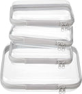 WELPIRT 4 pcs Clear Zipper Pouches,Hard Shell Zipper Case, Toiletry Bag for Travel, CLear Diaper Bag, Toiletry Pouch, Travel Organizer, Cosmetic Bag,Toy Storage Bins (M+3S) (Gray)