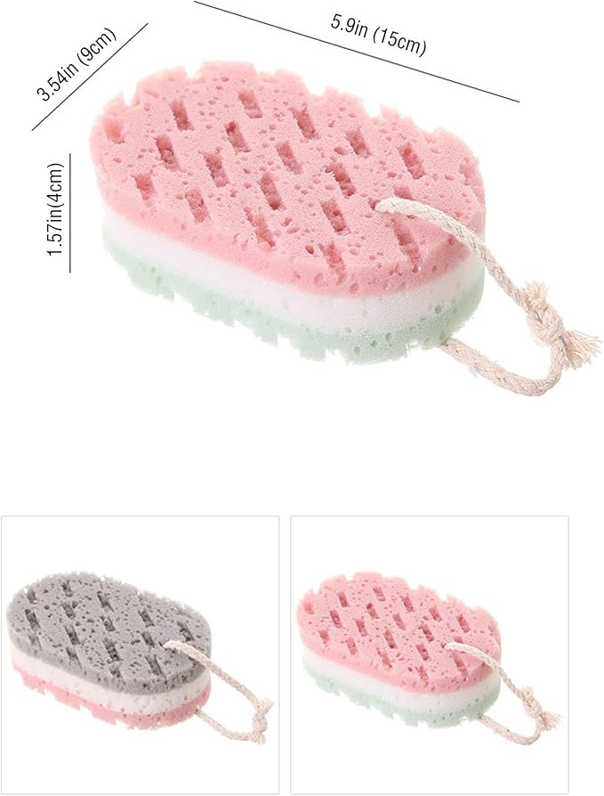 4pcs Three Layer exfoliating Bath Sponge with Hanging Rope and Rich Foam