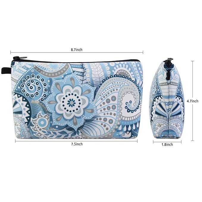 MAGEFY Makeup Bags for Women, Portable Travel Cosmetic Bag with Black Zipper Pouch Waterproof Makeup Pouch Multifunctional Small Bag for Women (1 pack, blue flower 0175)