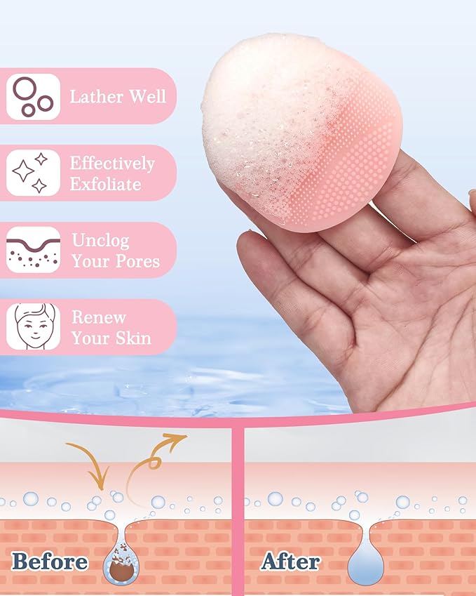Manmihealth Silicone Body Scrubber & Face Brush Set Thick Bristles Pink
