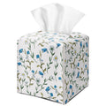 Dasiy and Blue Floral Tissue Box Cover Square with Bottom Belt, Leather Waterproof Tissue Holder Facial Paper Case for Tabletop Home Office Bathroom Car Decor -01