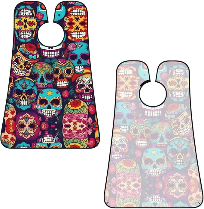 NOUZU Sugar Skulls Print Beard Bib Apron For Men, Beard Hair Catcher For Men Shaving Trimming,Beard Cape Cloth, Black
