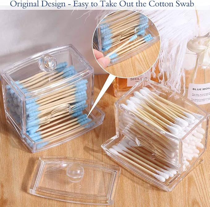 WISIEW Swab Holder Canisters with Lid, Bathroom Qtip Dispenser Apothecary Jars, Clear Plastic Cotton Ball Pad Container for Cotton Swabs, Q-Tips, Make Up Pads, Cosmetics