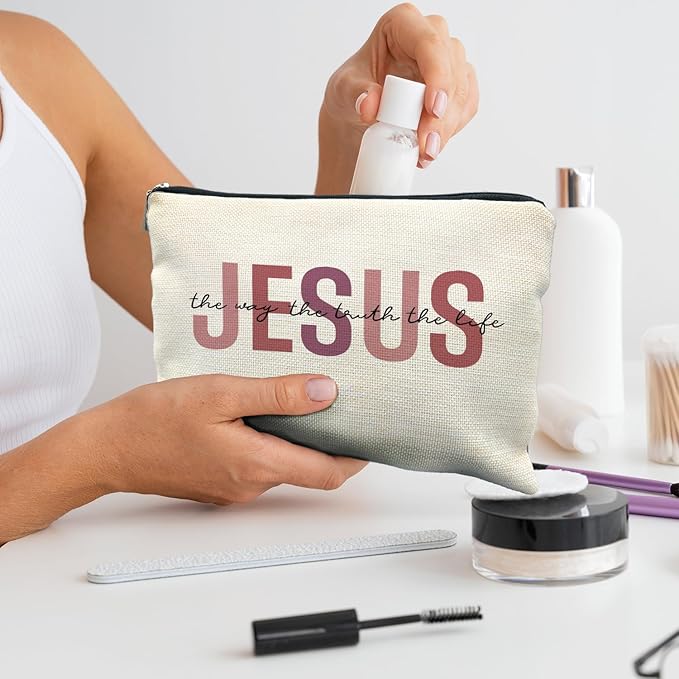 Likjad Jesus Cosmetic Bag - Christian Makeup Bag for Women & Girls, Bible Verse Design