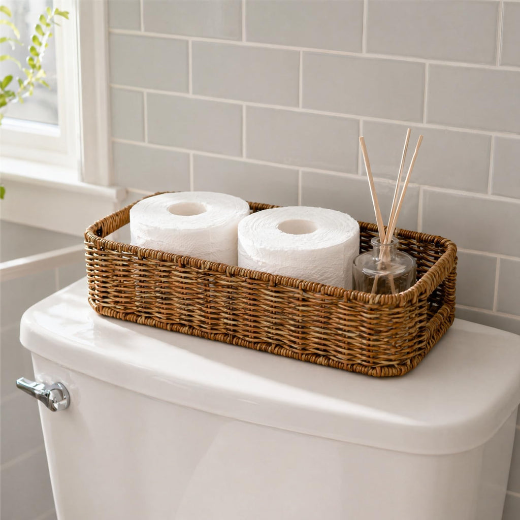 ZAVOOS 2 Pack Toilet Tank Basket with Handwoven Built-in Handle