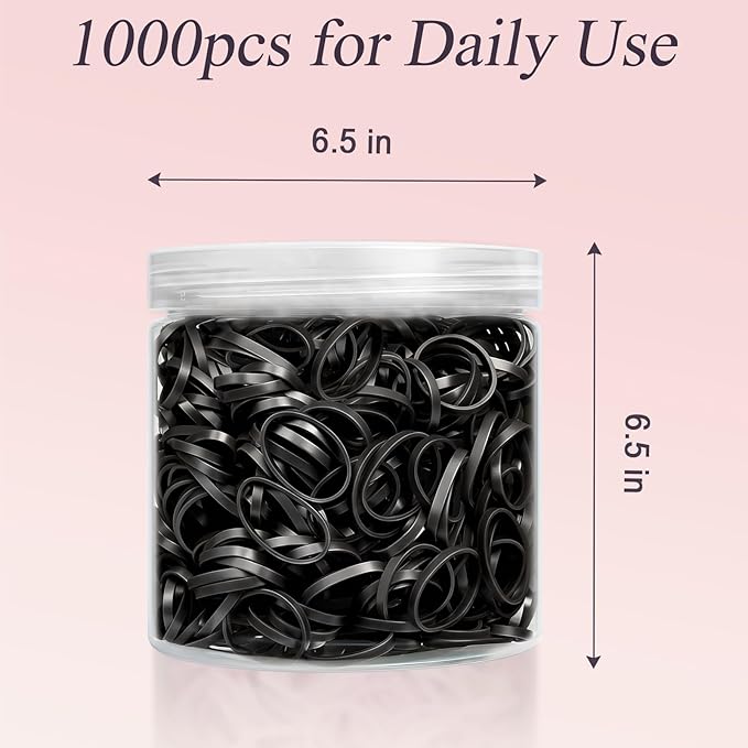 Black 1000pcs Mini Hair Rubber Bands, Soft & Durable Plastic Elastic Hair Ties for Little Girls, Stretch Ponytail Ties for Kids Hairstyles and Braids