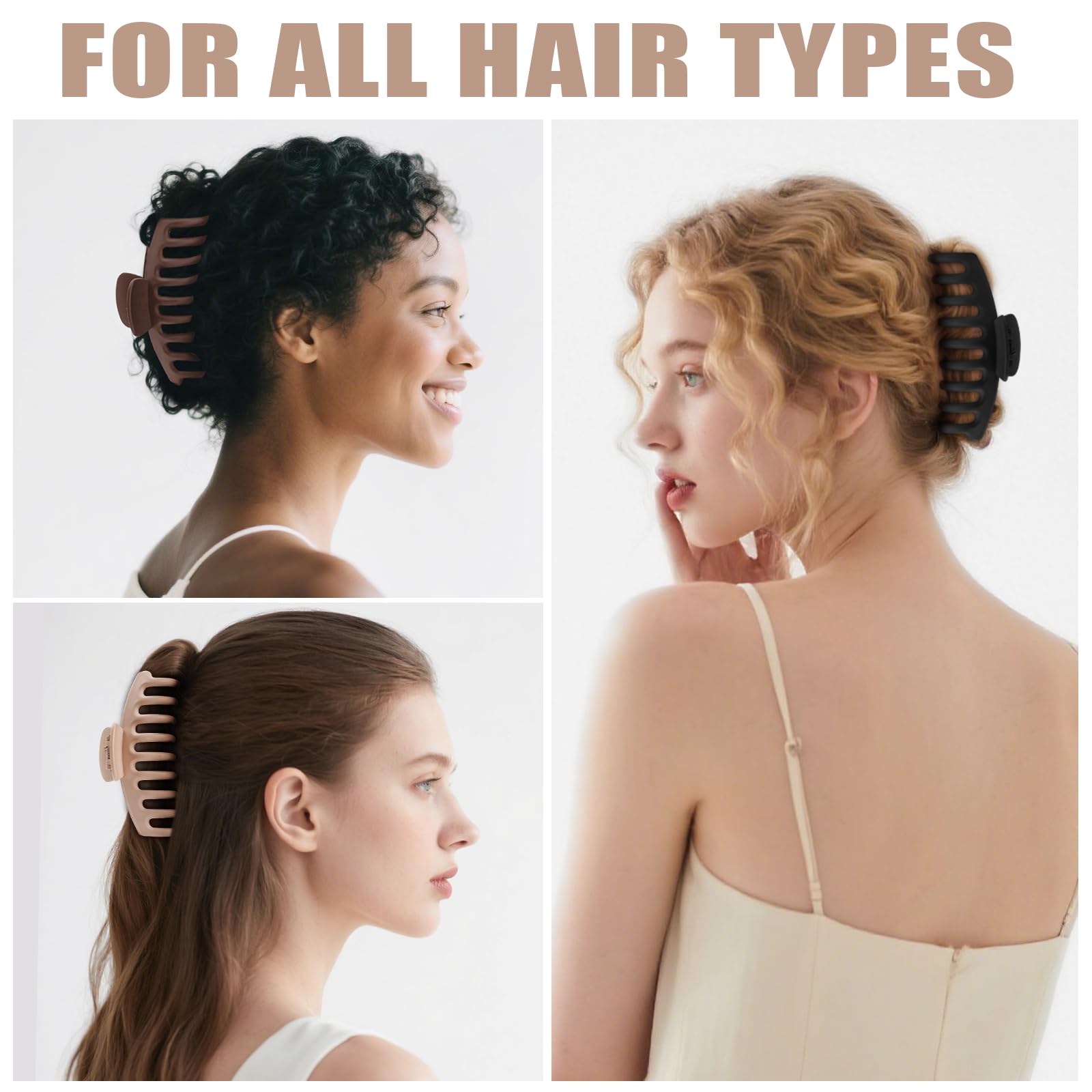 TOCESS Hair Claw Clips for Women, 8PK 4 in Large Matte Neutral Hair Clips for Thick, Thin, Long, Short Curly Hair, Strong Hold Non Slip Jumbo Hair Claw Clips, Minimalist Big Jaw Clip