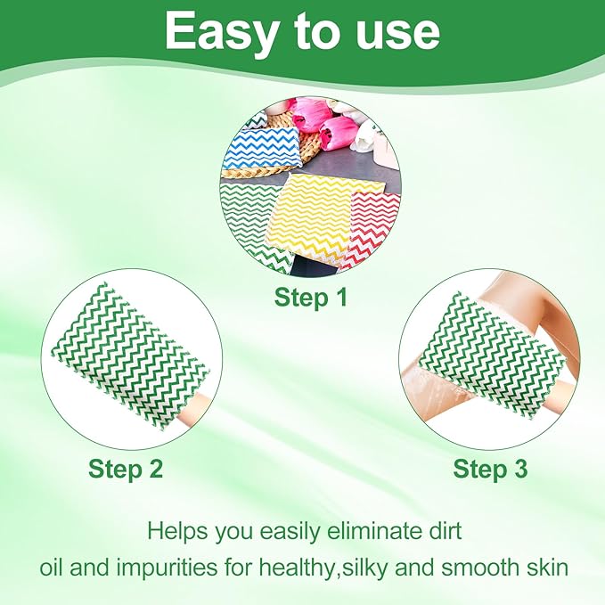 Tatuo 12 Pack Korean Exfoliating Mitt & Cloth, Viscose Rayon Dead Skin Remover Washcloth, Multi Color Body Scrub Towel for Shower Spa Travel(Small,Green, Red, Yellow, Blue)