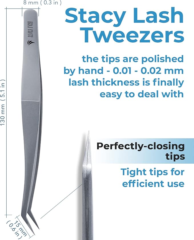 Stacy Lash STL-12 Curved Eyelash Extension Tweezers/Precision Tools for Classic & Volume Extensions & Premade Fans/Supplies for False Lashes Application/Beauty Accessories/Eyelashes Tool Applicator