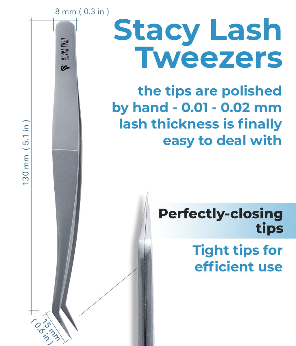 Stacy Lash STL-12 Curved Eyelash Extension Tweezers/Precision Tools for Classic & Volume Extensions & Premade Fans/Supplies for False Lashes Application/Beauty Accessories/Eyelashes Tool Applicator