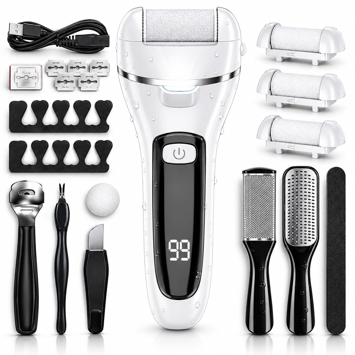 Wea&Hea White Electric Callus Remover, 17-in-1 At-Home Pedicure Kit