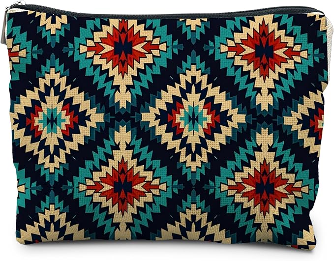 RYYCDOI Boho Aztec Makeup Bag, Ethnic Southwestern Navajo Tribal Cosmetic Bag for Women, Western Gifts and Accessories