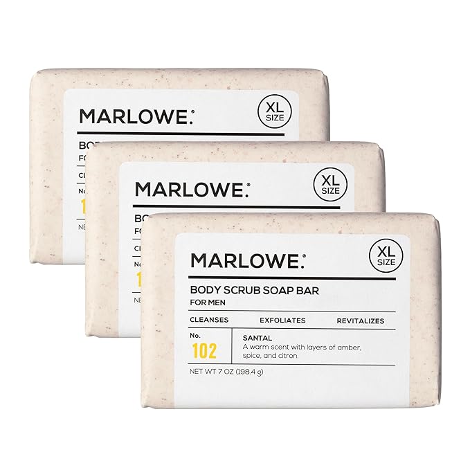 MARLOWE. Body Scrub Soap, Exfoliating Soap Bar, Santal, 7 oz (3 Bars)