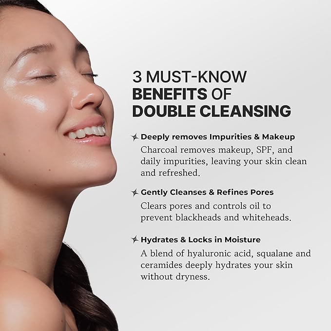 HEEDA All-In-One Double Cleansing Duo, Charcoal Ceramide Cleansing Balm & Hyaluronic Acid Foam Cleanser for Deep Purifying, Hydrating, and Balanced Skin (K-Beauty Vegan Skincare Set)