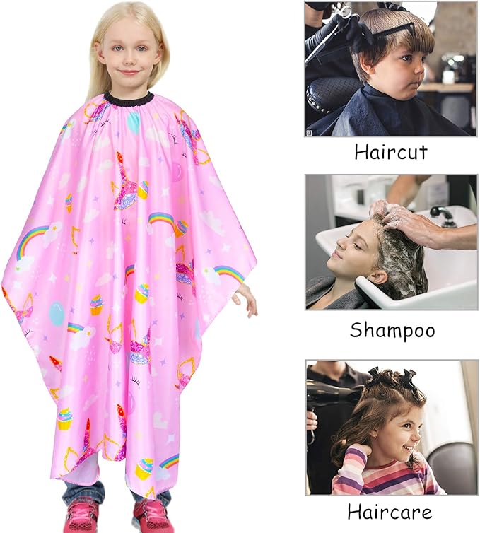 PAMAID Kids Haircut Cape Waterproof Barber Cape Cover, Unicorn Hair Cutting Cape for Girls with Adjustable Snap Closure (Unicorn)