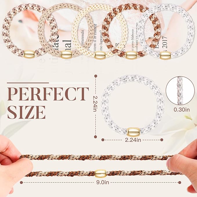 FORENEE Hair Ties No Damage - 10PCS Ponytail Holders - Elastic Hair Ties for Thick Hair - Braided Hair Bands for Women Girls's Hair - Milk apricot color