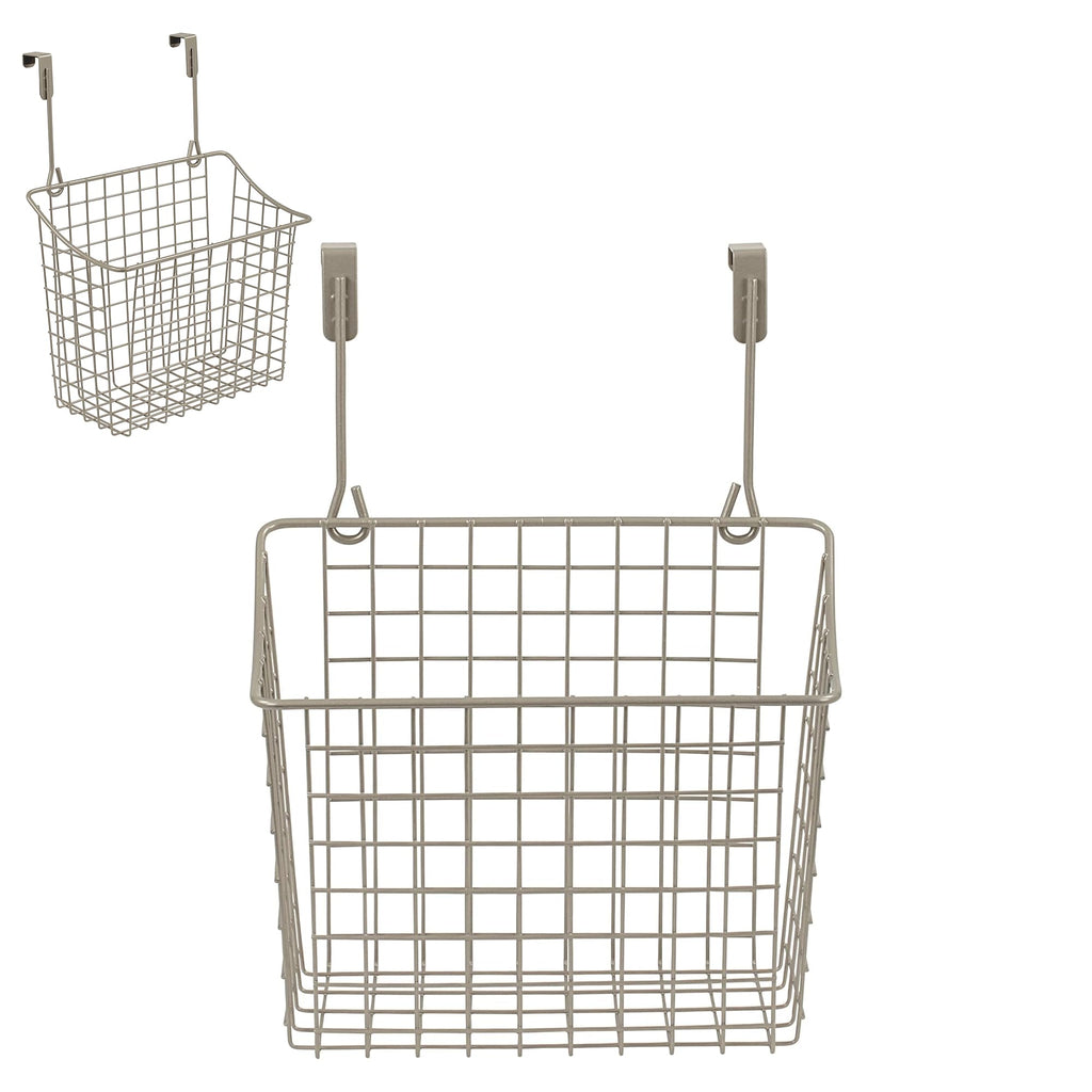 Spectrum Hanging Baskets for Organizing (Large, Satin Nickel) - Grid Over the Cabinet Wire Basket for Kitchen or Bathroom - Door Hanging Storage Organizer for Cleaning Supplies, Washcloths, & Towels