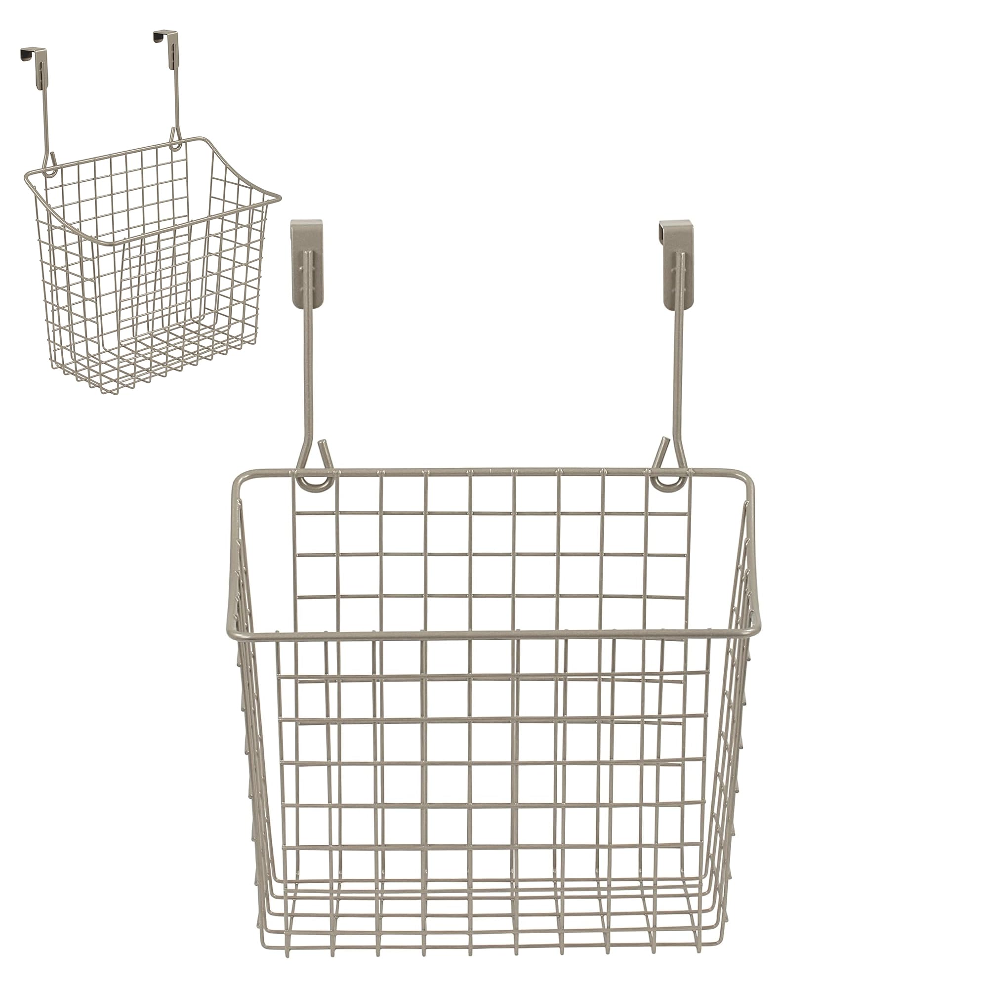 Spectrum Hanging Baskets for Organizing (Large, Satin Nickel) - Grid Over the Cabinet Wire Basket for Kitchen or Bathroom - Door Hanging Storage Organizer for Cleaning Supplies, Washcloths, & Towels