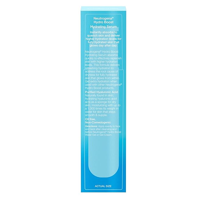 Neutrogena Hydro Boost Hydrating Serum for Face with Purified Hyaluronic Acid Lightweight Oil Free Non Comedogenic Moisturizing Serum for Smooth, Supple Skin, 1.0 fl oz