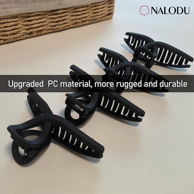 Nalodu 4.3 Inch Hair Claw Clips Large 4 Inch No Slip Big Black Matte Jaw Clip for Thin Fine and Medium Thick Hair Women, 4 Pack