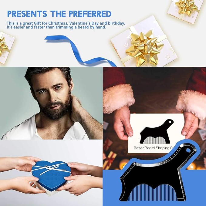 Beard Shaping Tool Trimmers for Men, Kucheed Beard Shaper with Inbuilt Comb Cool Care Black Transparent, Beard & Mustache Trimmers Cut Buddy Beard Lineup Tool Styling Template Comb barber Accessories