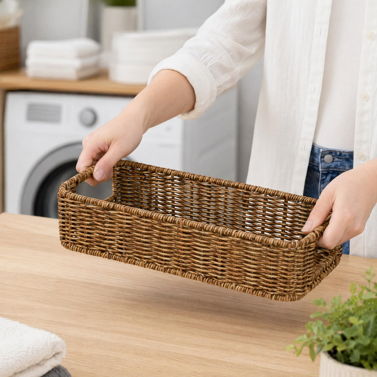 ZAVOOS 2 Pack Toilet Tank Basket with Handwoven Built-in Handle