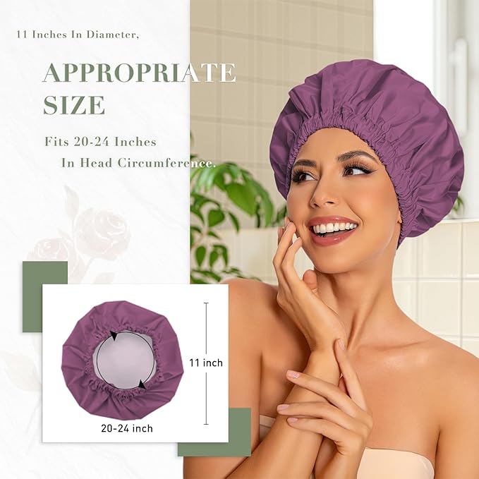 Edoneery Reusable Shower Caps for Women, Waterproof Long Hair Bonnet