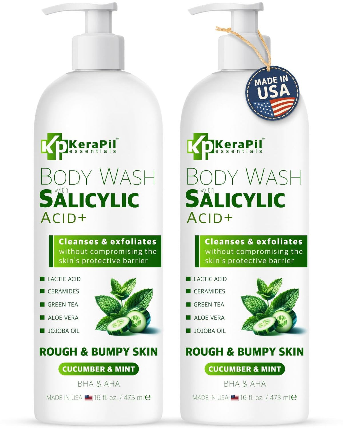 KERAPIL Salicylic Acid Body Wash for Rough & Bumpy Skin | Exfoliating Body Wash to Help Smooth Skin Texture | Salicylic Acid, Lactic Acid & Ceramides | 16 fl oz