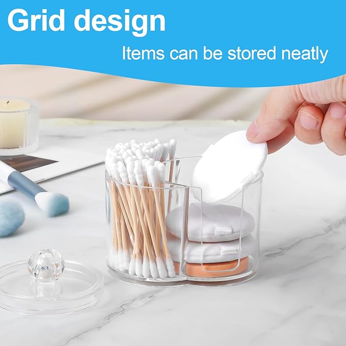 Gsbnjuy Cotton Swab Holder Dispenser Dual-Compartment Cotton Organizer Clear Vanity Canister with Removable Dustproof Lid Bathroom Accessories Storage Organizer for Cottons Swabs Balls Pads Floss