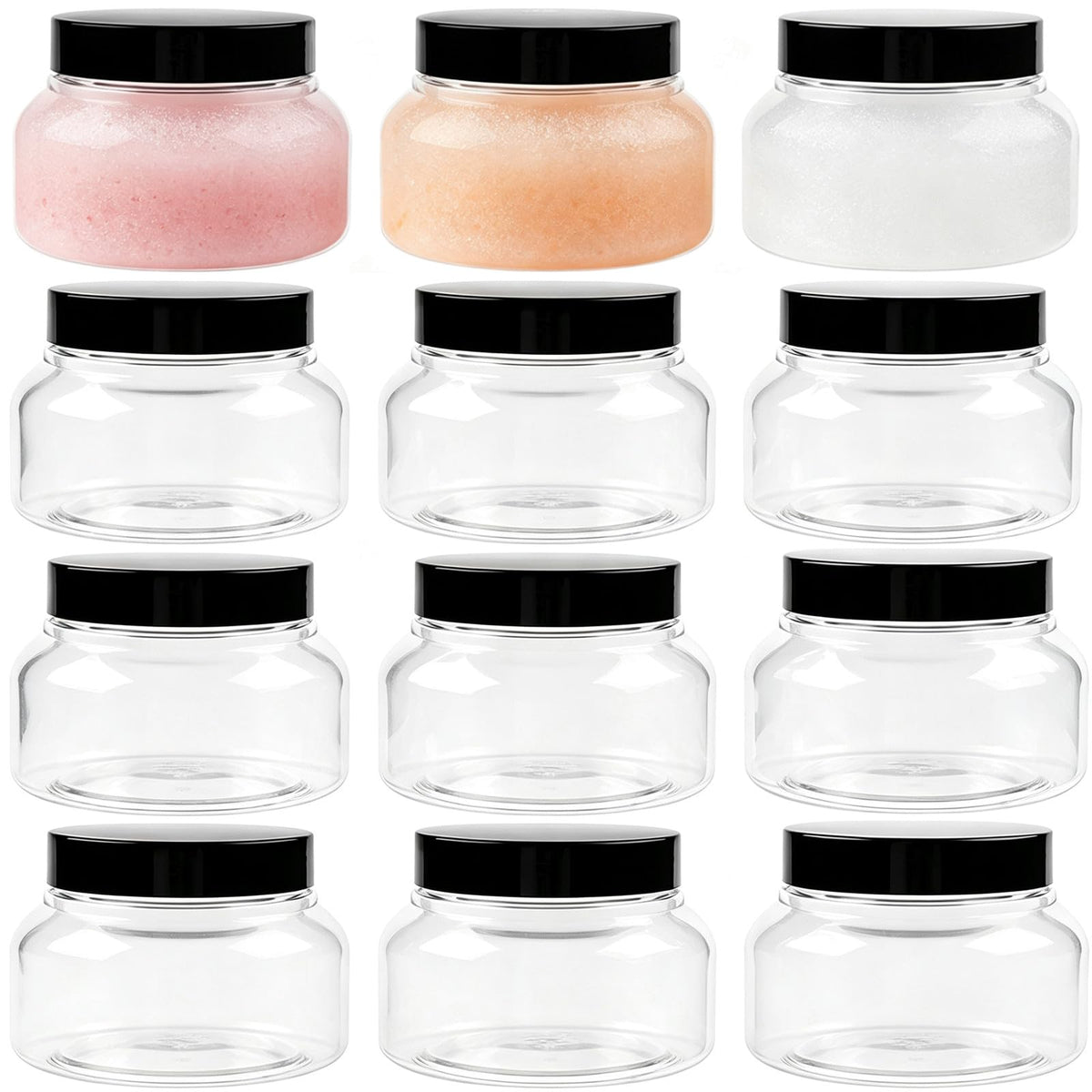 TUZAZO 12 Pack 8 Oz Plastic Containers Jars Tuscany with Lids