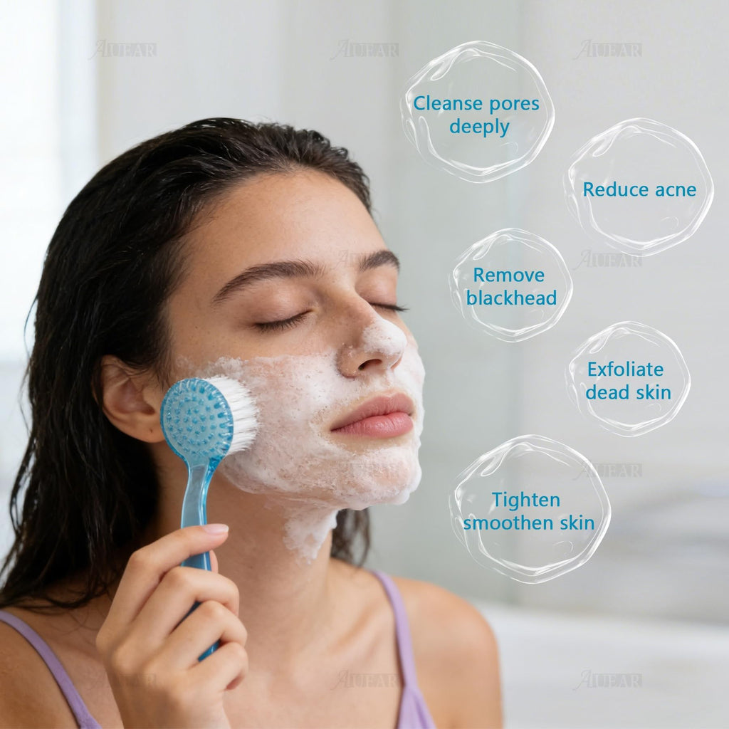 AUEAR, 4 Pack Face Brush for Cleansing and Facial Cleaning with Cap for Women and Girls Wash Makeup Massaging