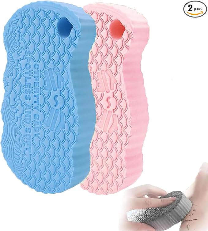 Magic Exfoliating Bath Sponge, Upgraded Magic Exfoliating Body Scrubber, 3D Super Soft Bath Shower Sponge for Body Removes Dead Skin (Upgraded Version 2PCS)