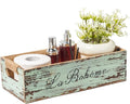 TIMRIS Farmhouse Distressed Wooden Storage Box, Rustic Bathroom Decor Box, Decorative Toilet Tank Basket Nice Butt, Vintage Countertop Organizer Box with Handles (Distressed Green)