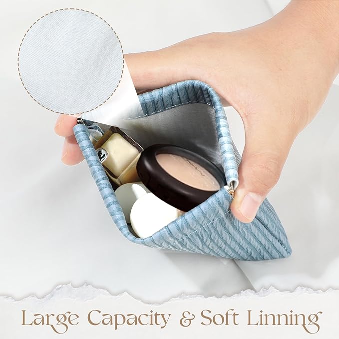 ISKYBOB 4.7in Small Makeup Bag for Purse, 4Pcs Pocket Cosmetic Bag Organizer, Waterproof PU Leather Pouches for Purse, Portable Squeeze Coin Purse for Women Mini Travel Jewelry Storage Pouch, Embossed