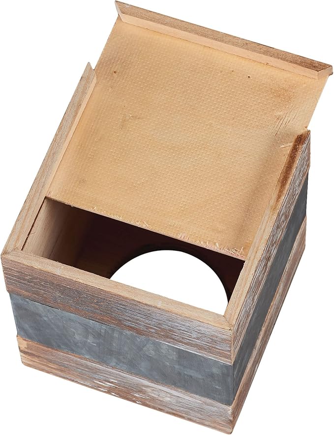 Barnyard Designs Rustic Wood and Metal Tissue Box Cover Holder, 6"x6"