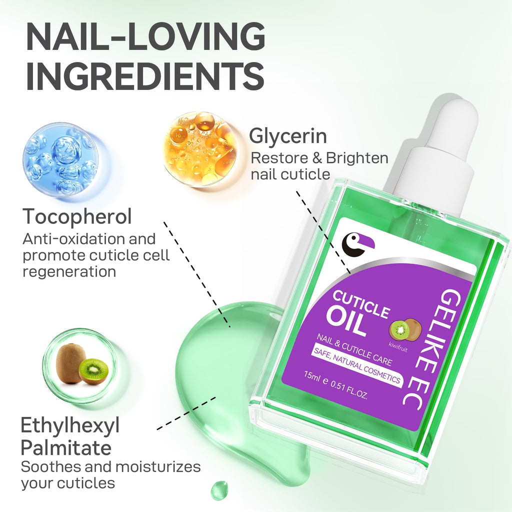 Gelike EC Nail Cuticle Oil - Kiwi Scent Organic Nail Moisturizing With Natural Jojoba Vitamin B & E for Nail Bed ＆ Damaged Nails Repair Treatment- Cuticle Cream for Nail Growth and Strength(15ml)
